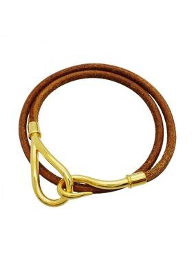 Hermes Bracelet Jumbo Hook Gold Plated Leather Brown